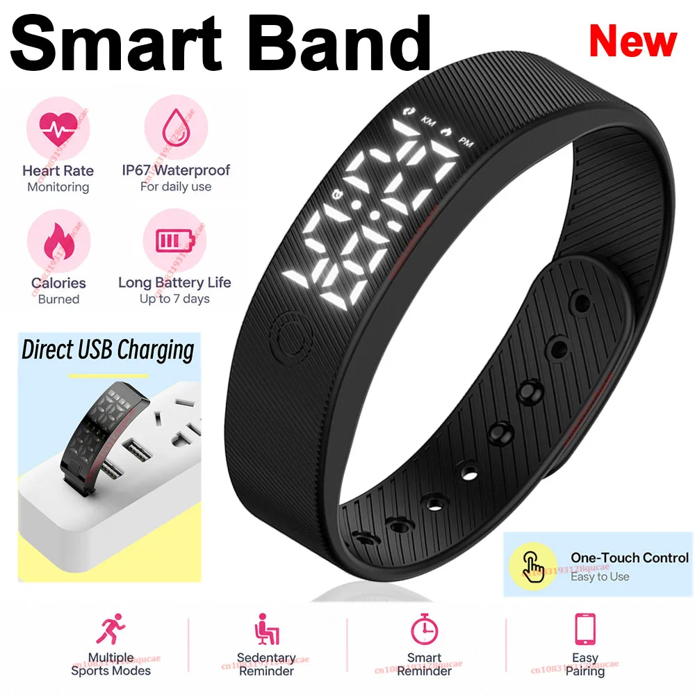 2027 LED Digital Alarm Clock Watch Adjustable Snooze-proof Alarm Bracelet with Running Pedometer Waterproof Vibrating Alarm H10