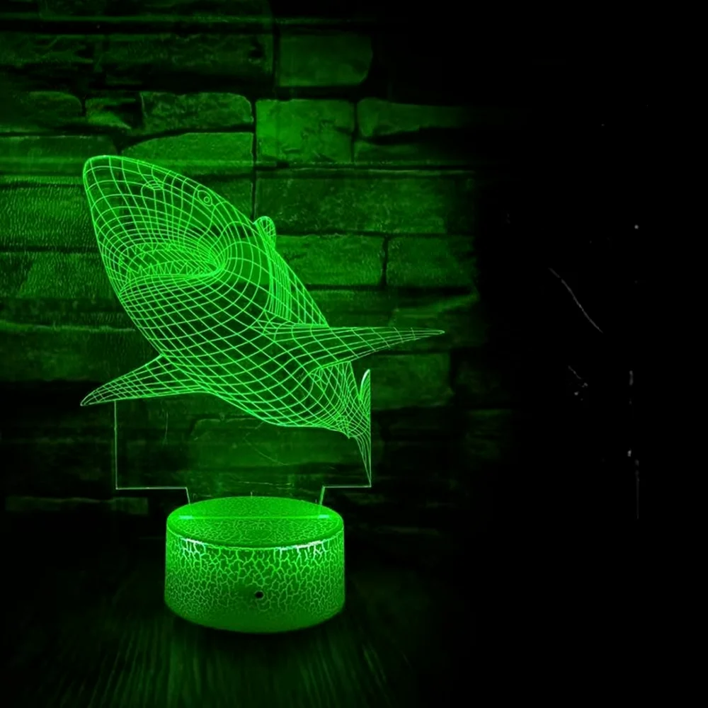 Nighdn-Shark 3D Illusion LED Night Lamp for Kids, Night Lights, Home Room Decor, USB Lamp, Bedside Table, Birthday, Christmas Gifts