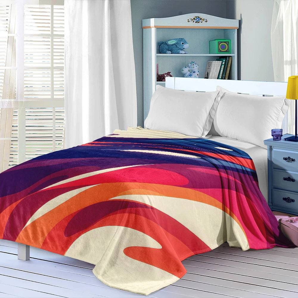 Colorful Fluid Wave Modern Flannel Blanket Soft Cozy Throw Blanket for Bed Sofa Couch Fuzzy Plush Bed Cover