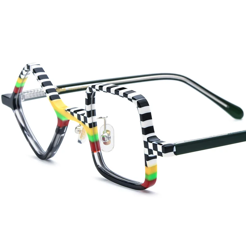 New Fashion The Frosted Patchwork Square Acetate Funny Frame Glasses For Both Men And Women Can Be Paired With Myopia Frames