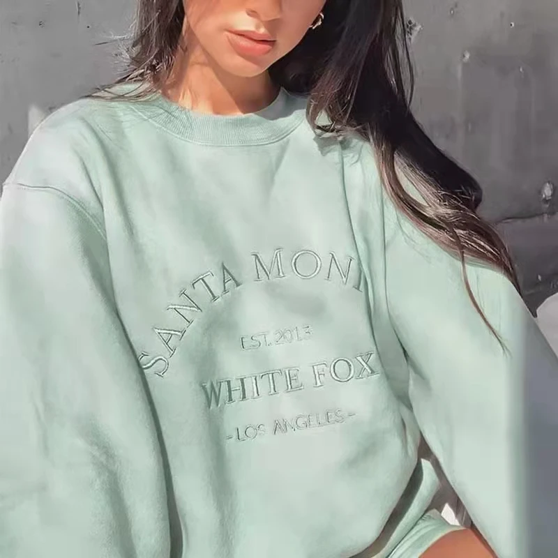 Embroidery Letter White Vintage American Oversized Sweatshirt Women Streetwear New Long Sleeve Casual Girl Tops Winter 2022