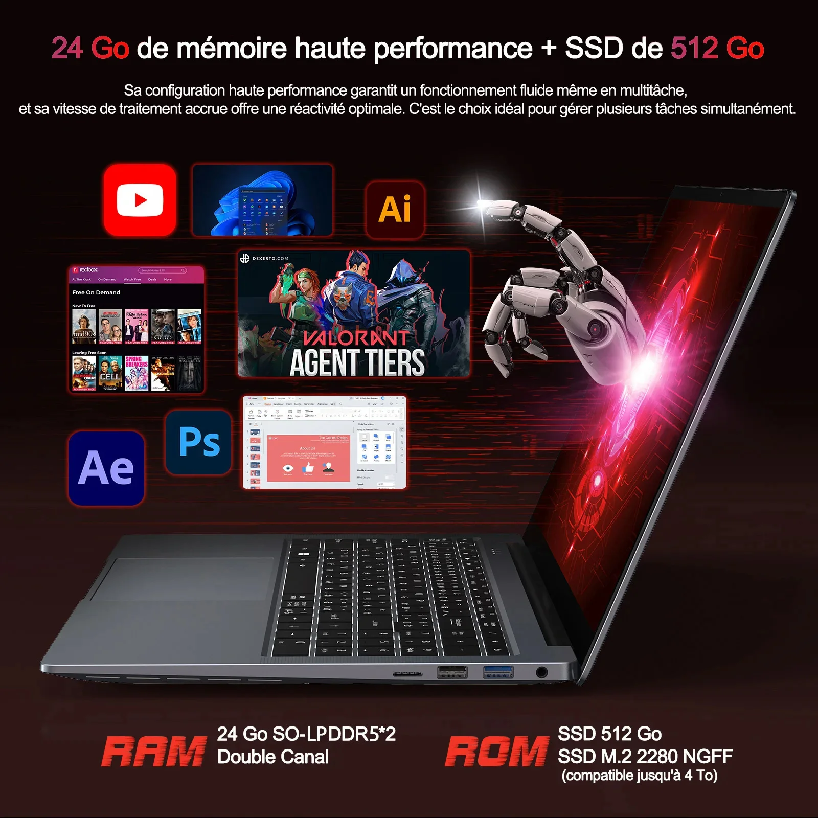 Portátil ACEMAGIC S16 de 16 pulgadas, diseñado para juegos: procesador Ryzen 7 H255, 24 GB de memoria LPDDR5, disco SSD NVMe de 512 GB, tarjeta gráfica AMD Radeon 780M, WiFi 6, Bluetooth 5.2, Windows 11 Pro.