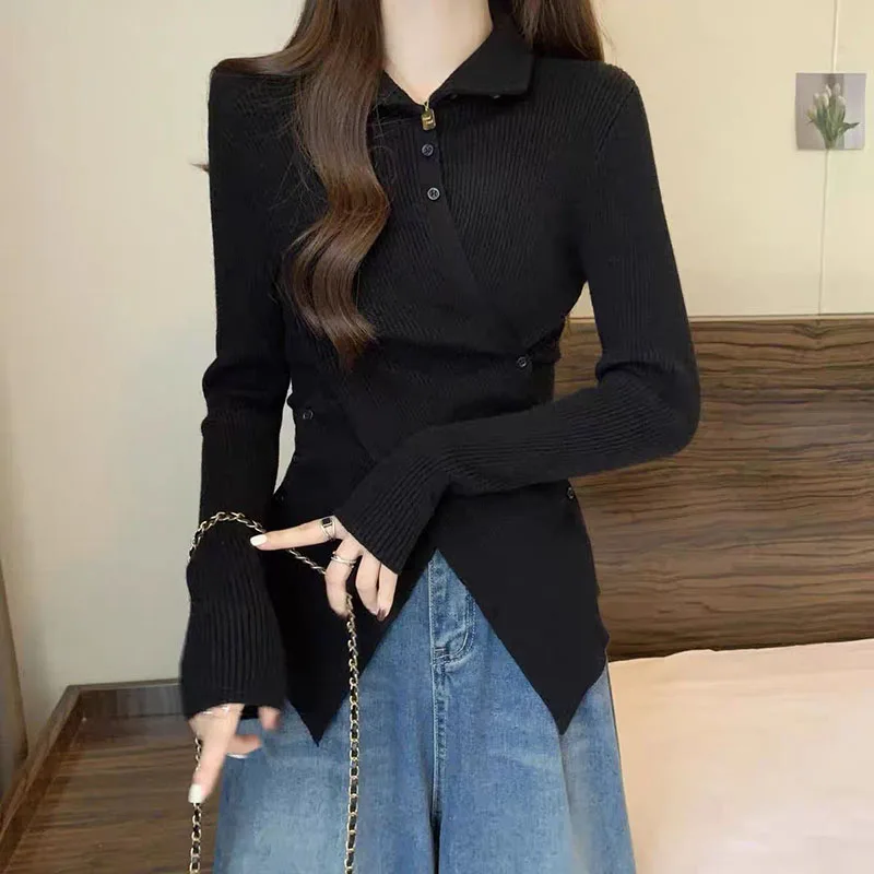 

Women's Black Gothic Pullover Knitted Sweater Vintage Y2K Turtleneck Long Sleeves Jumpers Female Korean Fashion Slim Sweaters