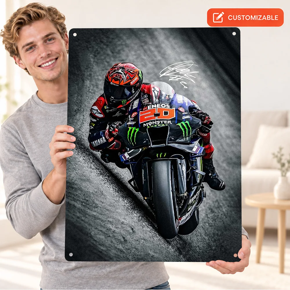 Fabio Quartararo Motorcycle Racer Aluminum Poster Personalized Metal Sign Selective Color Photography Wall Art For Game Room