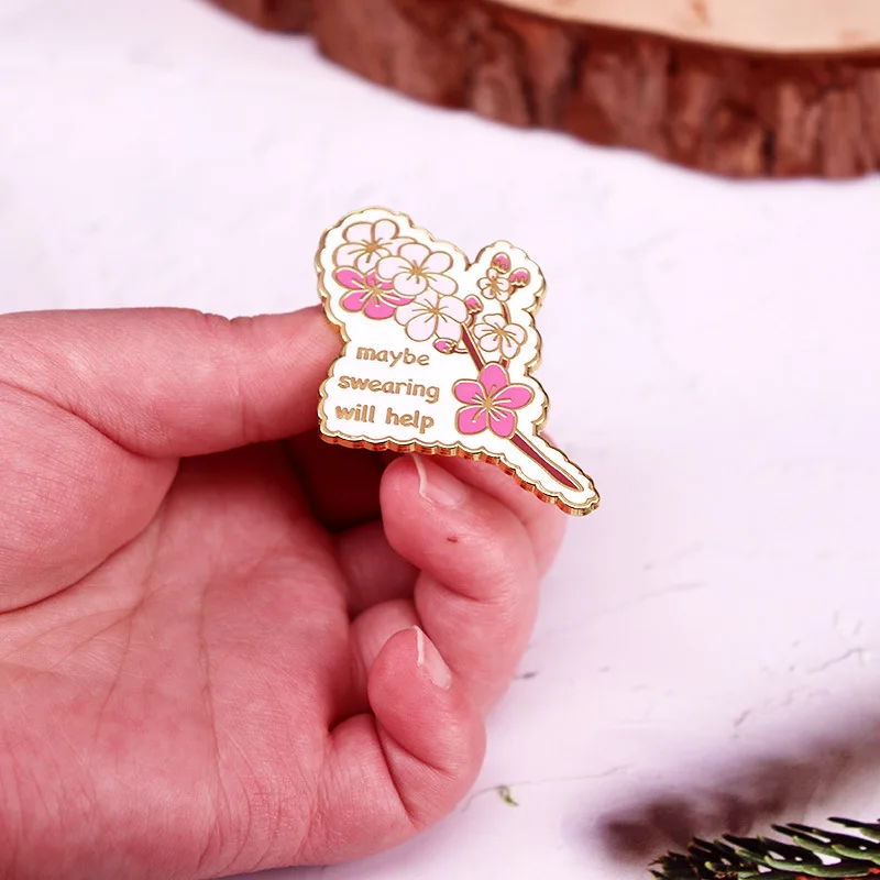 A3181 Cherry blossoms Lapel Pin maybe swearing will help Enamel Pin Funny Meme brooch flower Lapel Pin jewelry Accessories Gift