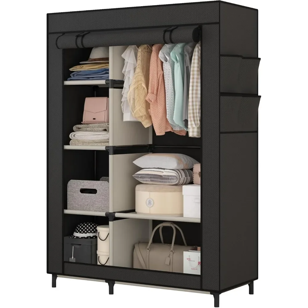 Organisateurs de Cisco portables, rangement pour vêtements, armoire avec 6 étagères et le plus récent, housse en tissu non tissé avec 4 poches latérales