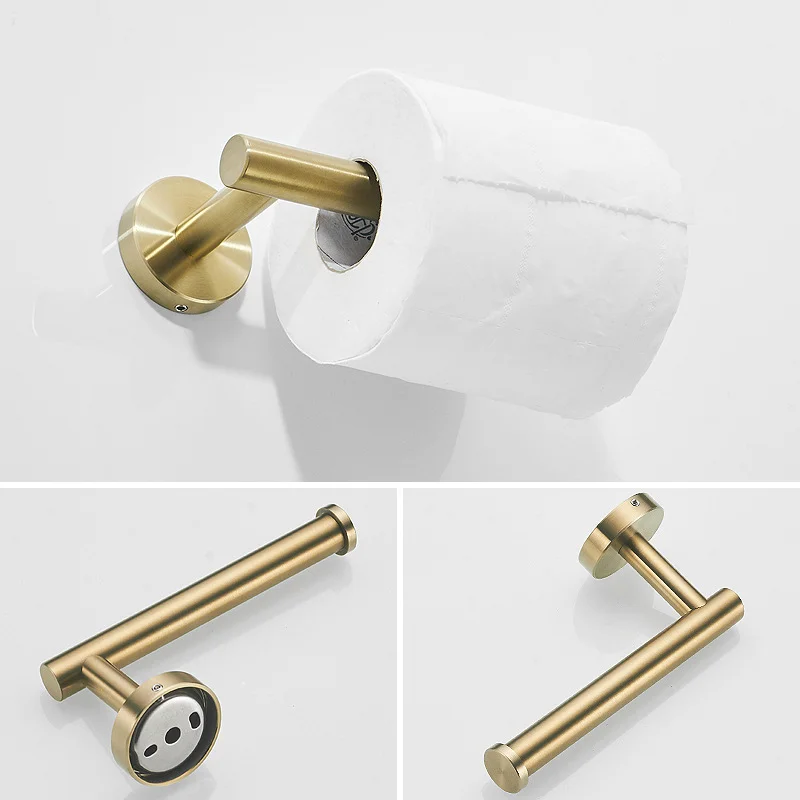Gold Stainless Steel Bathroom Towel Bar Bathroom Hook Wall-Mounted Toilet Paper Holder Towel Rack Set
