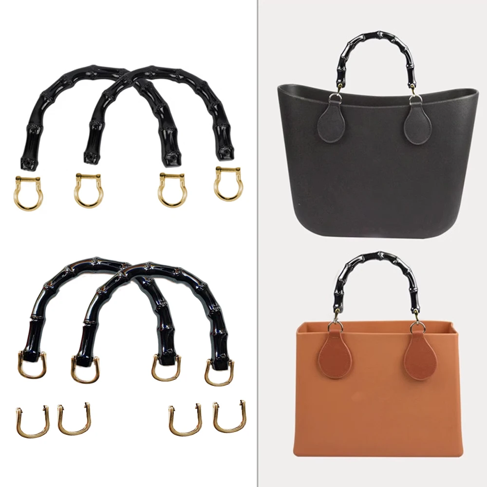 1 pz nero a forma di U manici borsa di bambù con fibbia a D borsa da donna Tote maniglia per borse bagagli borsa accessori Hardware