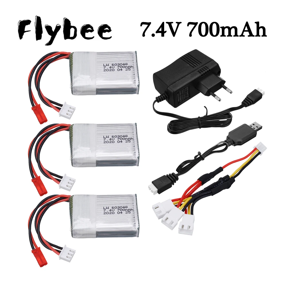 

7.4V 700mAh Lipo Battery Charger Sets 603048 2S For MJXRC X600 F46 X601H JXD391V RC Quadcopter Helicopter Drone Toys Spare Parts