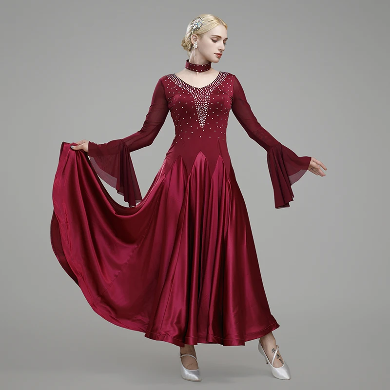 فستان مسابقة الرقص الحديث الجديد الفالس قاعة الرقص ممارسة اللباس مجموعة الرقص فستان كبير سوينغ