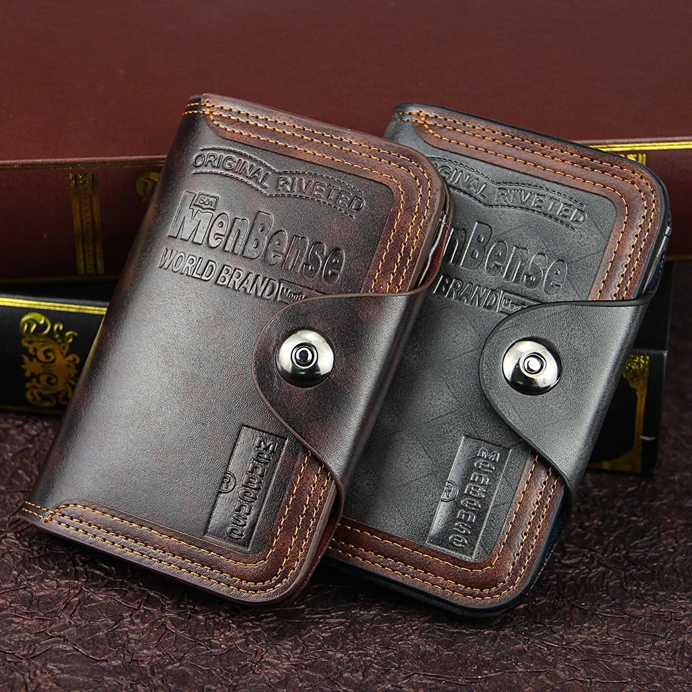 Vintage Men's Wallet Magnet Hook Three Fold Wallets For Man Made Of Natural Leather Compartment Purse Men Famous Brand