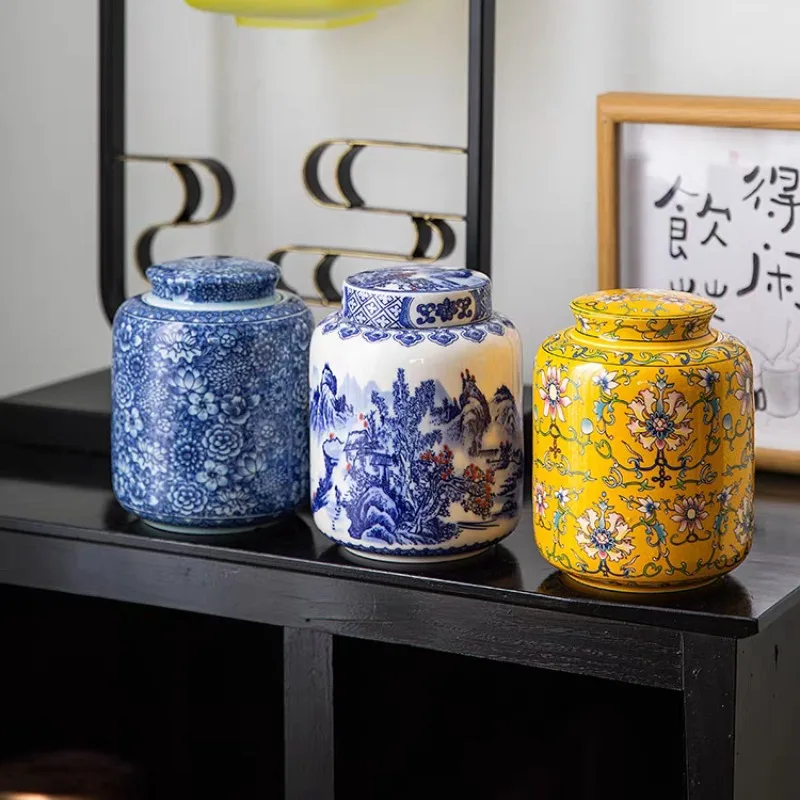 Ceramic Porcelain Large Capacity Tea Can with Lid Sealed Moisture-proof Coffee Bean Candy Storage Jar Household Food Storage Jar
