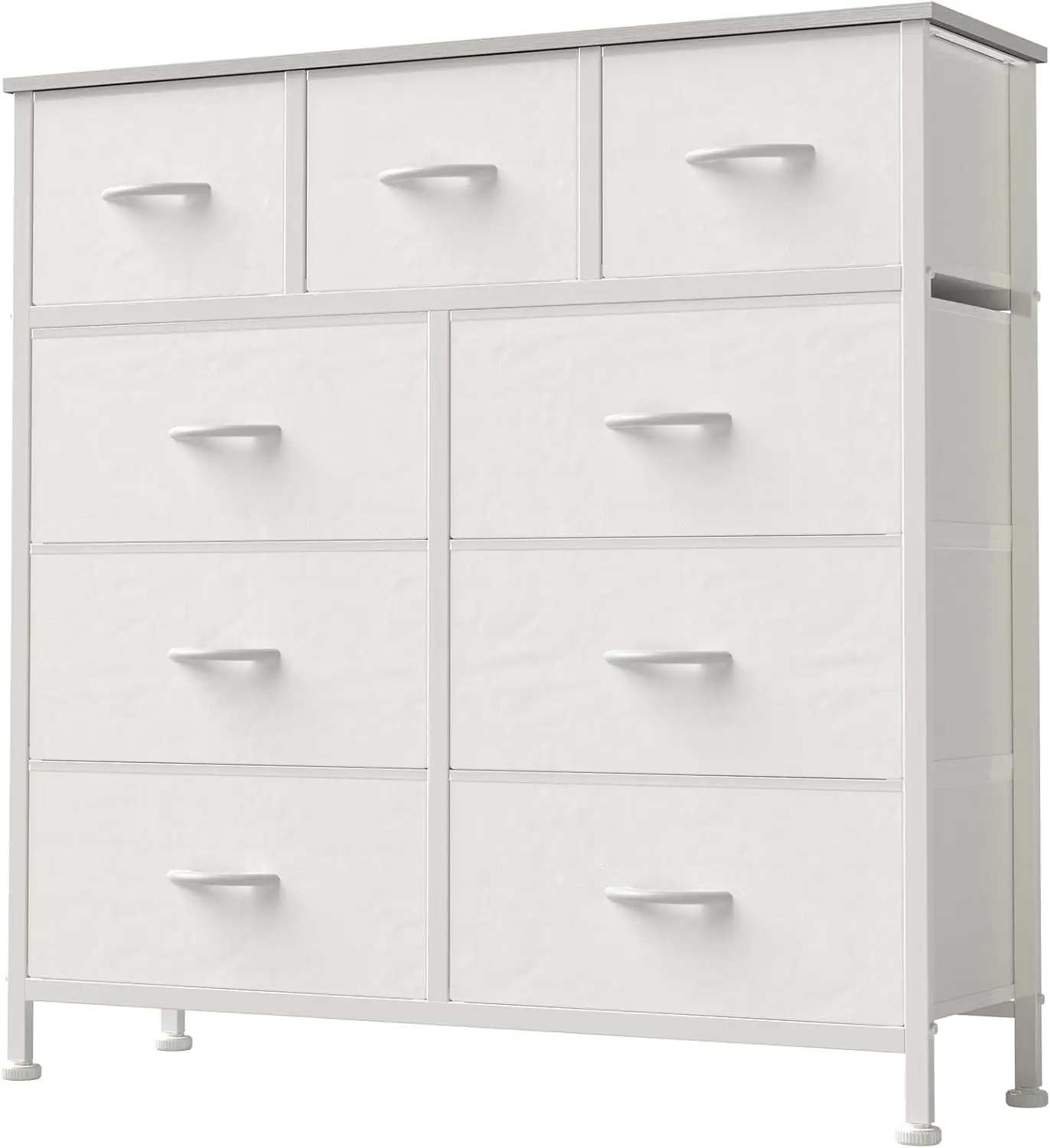

9-Drawer Fabric Dresser with Steel Frame & Wooden Top for Bedroom, Living Room, Entryway in White