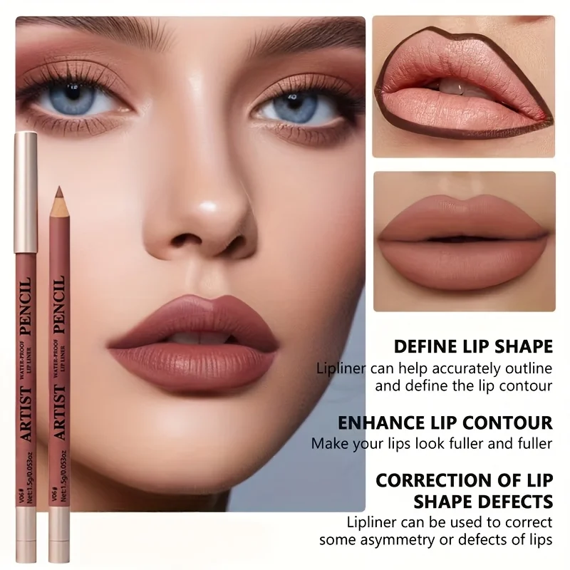ชุดดินสอเขียนขอบปาก 6 ชิ้น/ชุด & ลิปสติกเนื้อแมทติดทนนาน กันน้ำ ชุดลิปสติกและดินสอเขียนขอบปากสำหรับผู้หญิง เครื่องสำอางแต่งริมฝีปาก