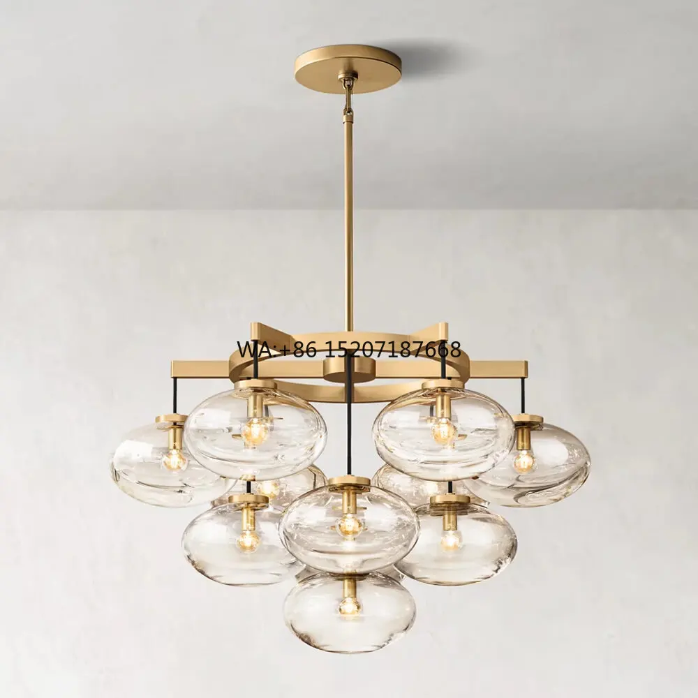36 Inch  Industrial Design Modern Brass Chandelier with Bubble Glass Shades for Home Office Hotel