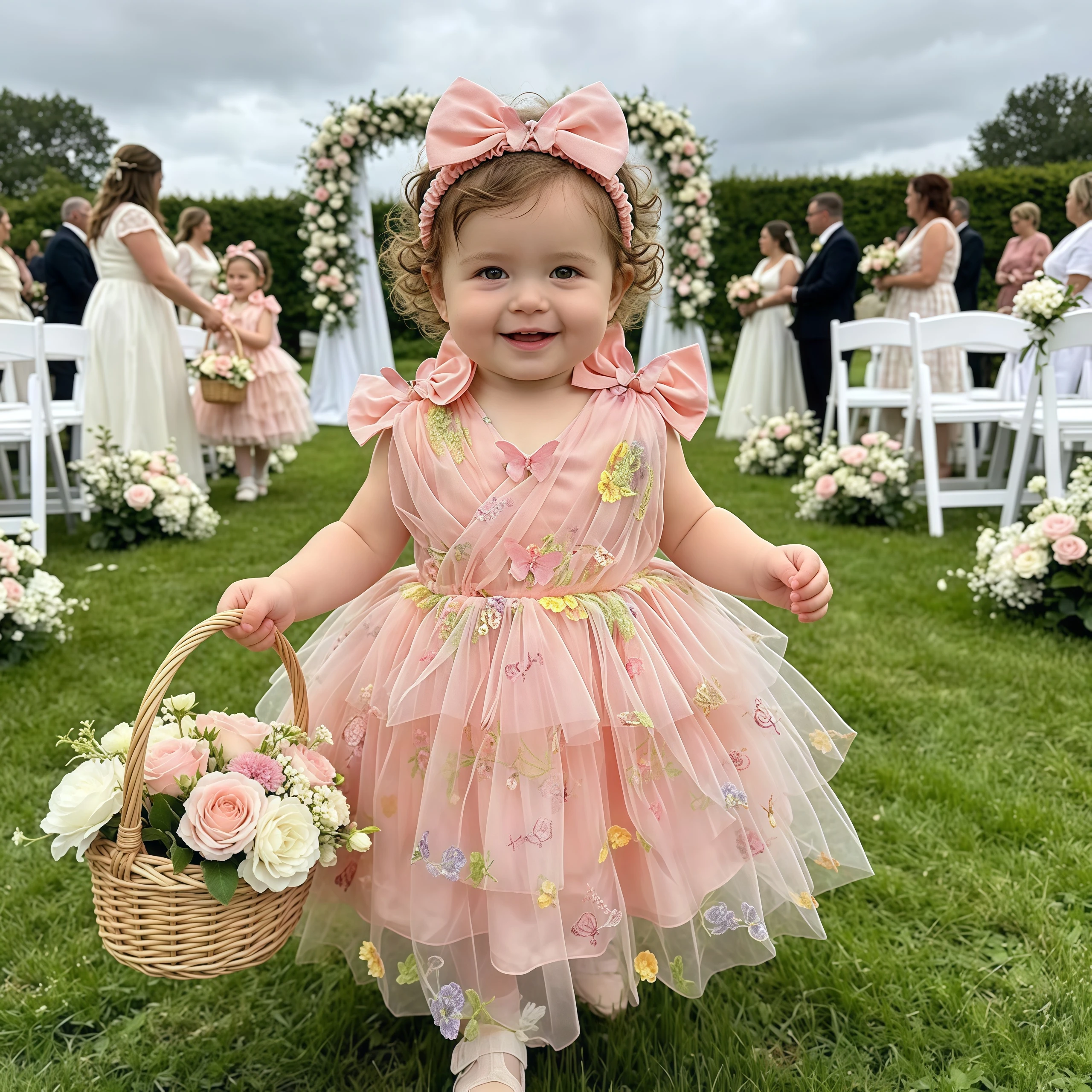 Toddler Baby Girls Pageant Dress Bow Tulle Tutu Dress Flower Kids Wedding Princess 1Year Birthday Party Baptism Formal Prom Gown