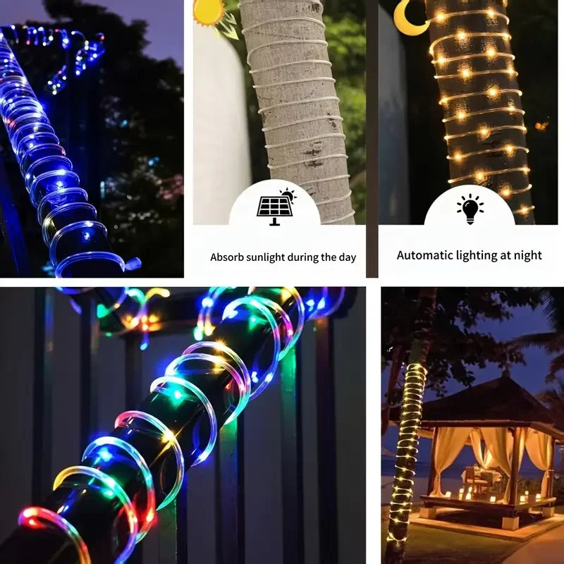 Solar LED Rope Strip Light 8 Mode Fairy String Lights for Garden Christmas Halloween Decor IP65 Waterproof Outdoor String Lights