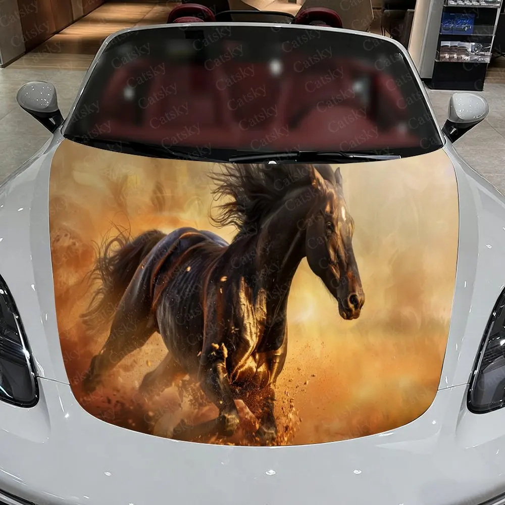 

Majestic Fiery Horse Car Hood Stickers - Self-Adhesive, Waterproof and Durable Vinyl Wrap, Decorate And Protect Your Car - The G