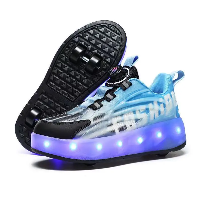 Kids Adults Detachable 4-wheel Colorful Lights Rechargeable Casual Roller Skates Walking Flying Shoes With Rotating Buckle