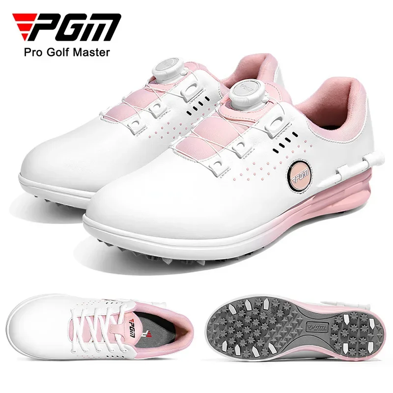 PGM golf shoes for women, twist buckle style/shoelace style, waterproof microfiber anti-slip spikes