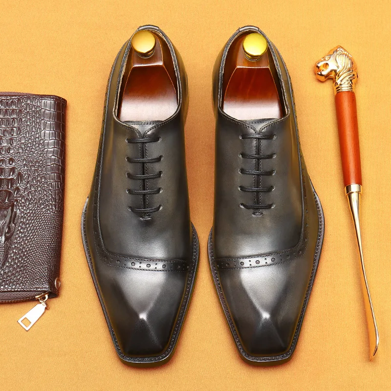 

Men'S Genuine Leather Vintage High Quality Shoes Luxury Wedding Formal Dress Classic Elegant Italian Black Shoe