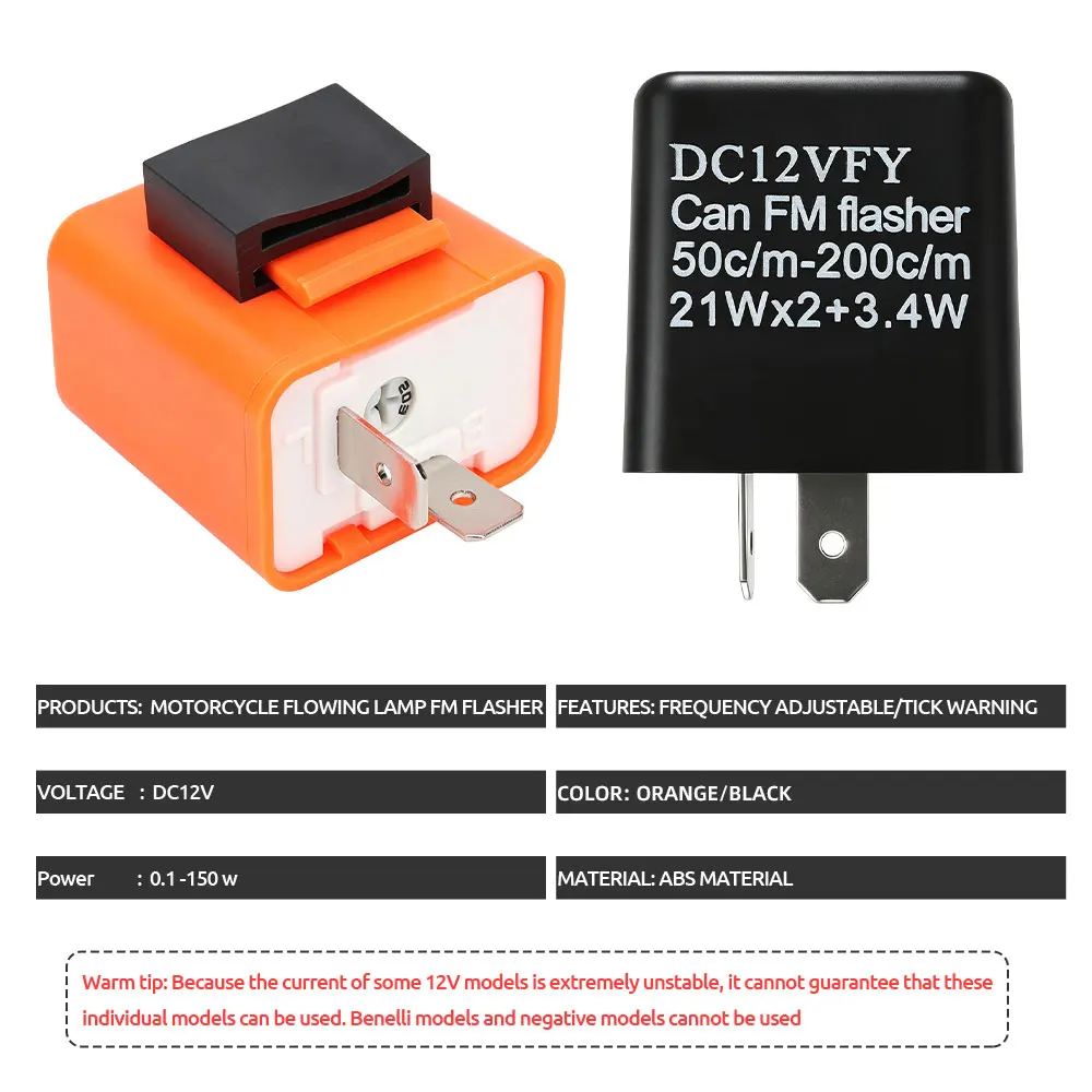 1/2pcs 2Pin LED Flasher Relay Adjustable Frequency Square Flashing Motorcycle Led Lights Turn Signal Blinker Indicator 12V Flash