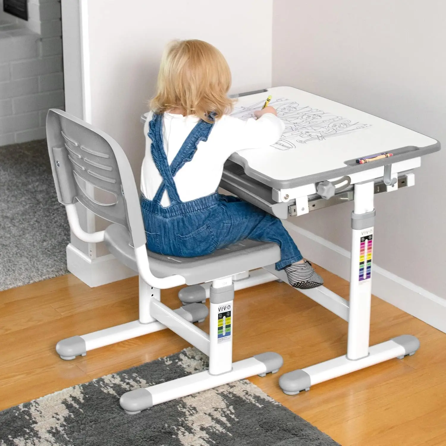 Gray Height Childrens Desk and Chair Set | Kids Interactive Workstation