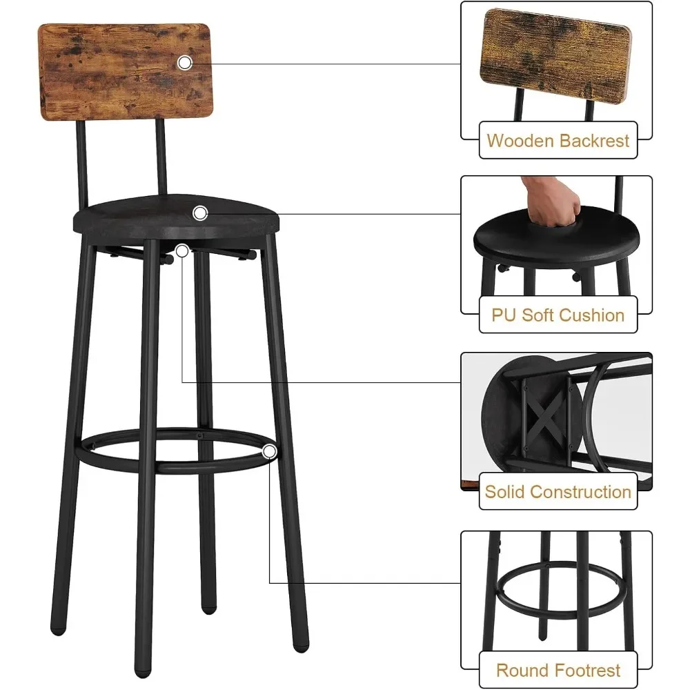 3-Piece Bar Table Set for 2, Small 2-Tier Round Bistro Pub Dining Table & PU Upholstered Stools with Backrest