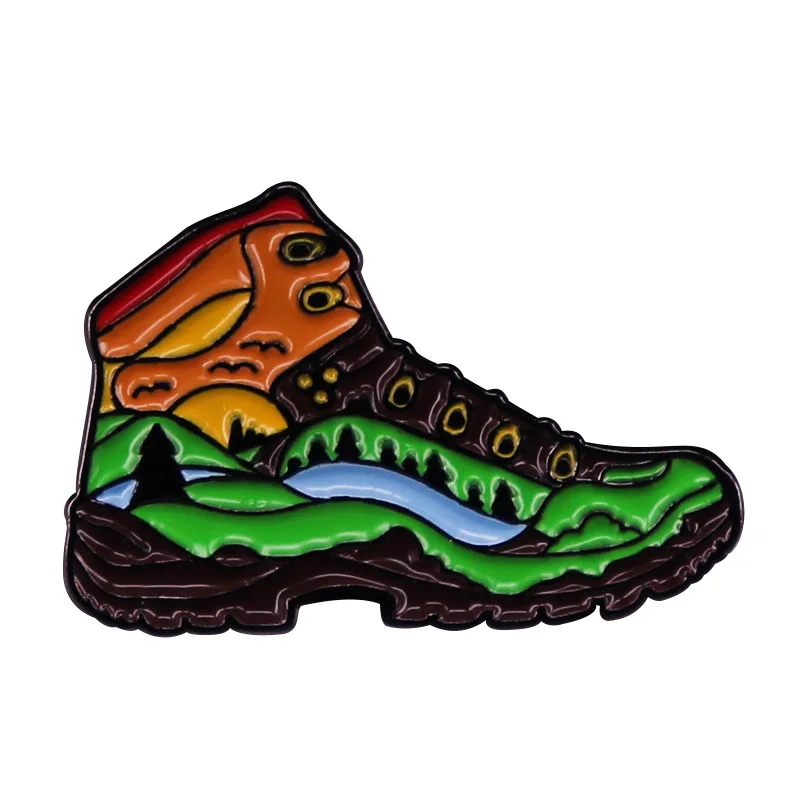 C2959 Hiking Boots Outdoor Forest Adventure Enamel Pin Wild Camping Hiking Brooches Bag Clothes Lapel Pin Badge Jewelry Gift