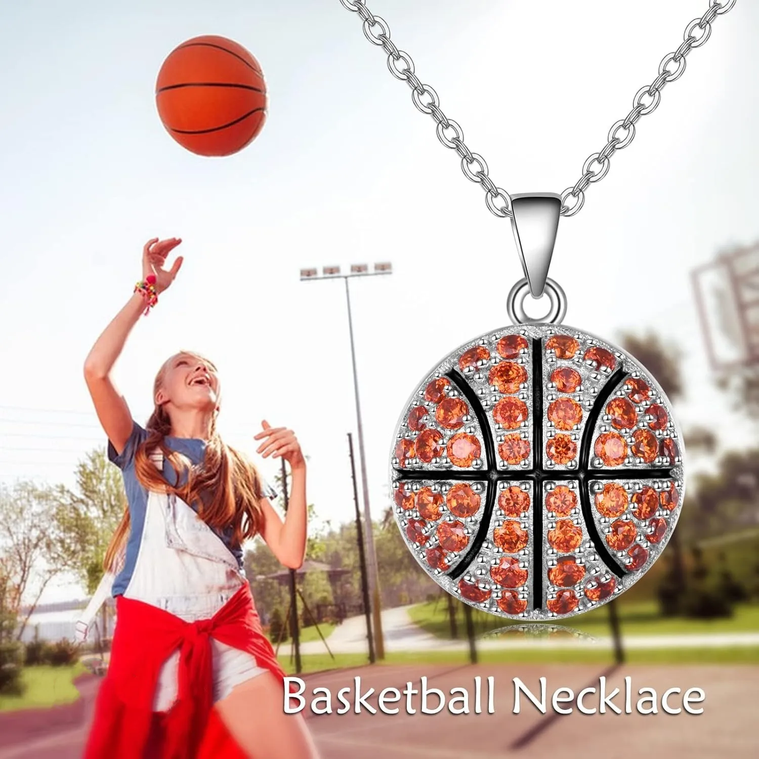 Sporty Cool Basketball Alloy Pendant Necklace Stylish Creative, for Daily Wear, Birthdays, Sports Fans Gifts/Game Night Presents