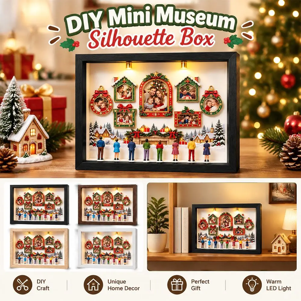LED Light DIY Mini Museum Silhouette Box 8 Mini Figurines Miniature Desk Photo Frame Shadow Box Frame