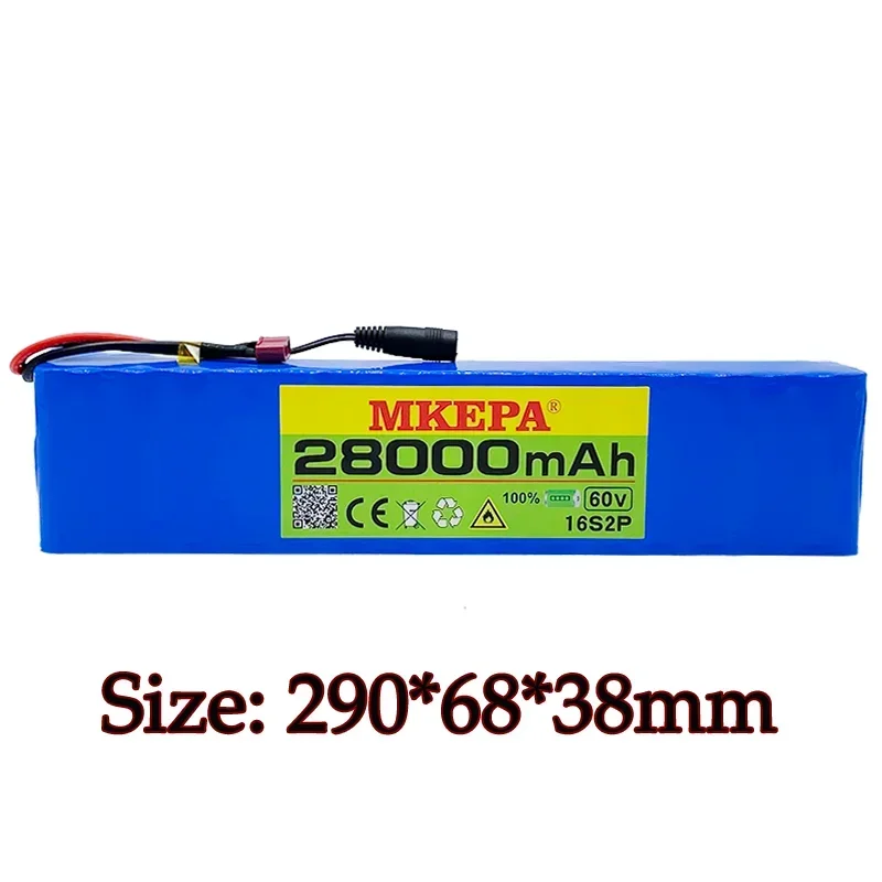 60V 16s2p battery pack Li ion battery pack 67.2v 28ah eBike electric bicycle scooter with BMS 1000W plug and charger