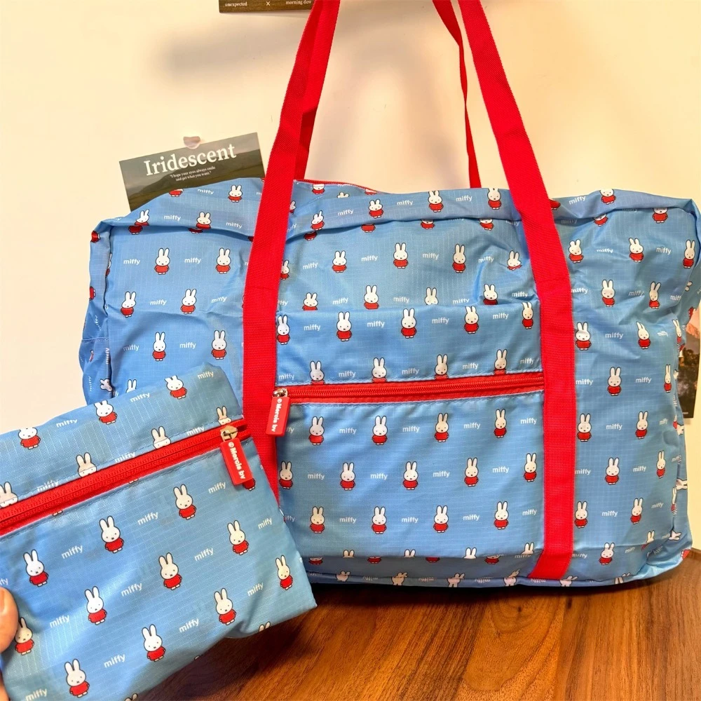 Kawaii Miffy Cute Large Capacity Printed Travel Bag Foldable Lightweight Luggage Bag Storage Bag Gift Toy for Girl