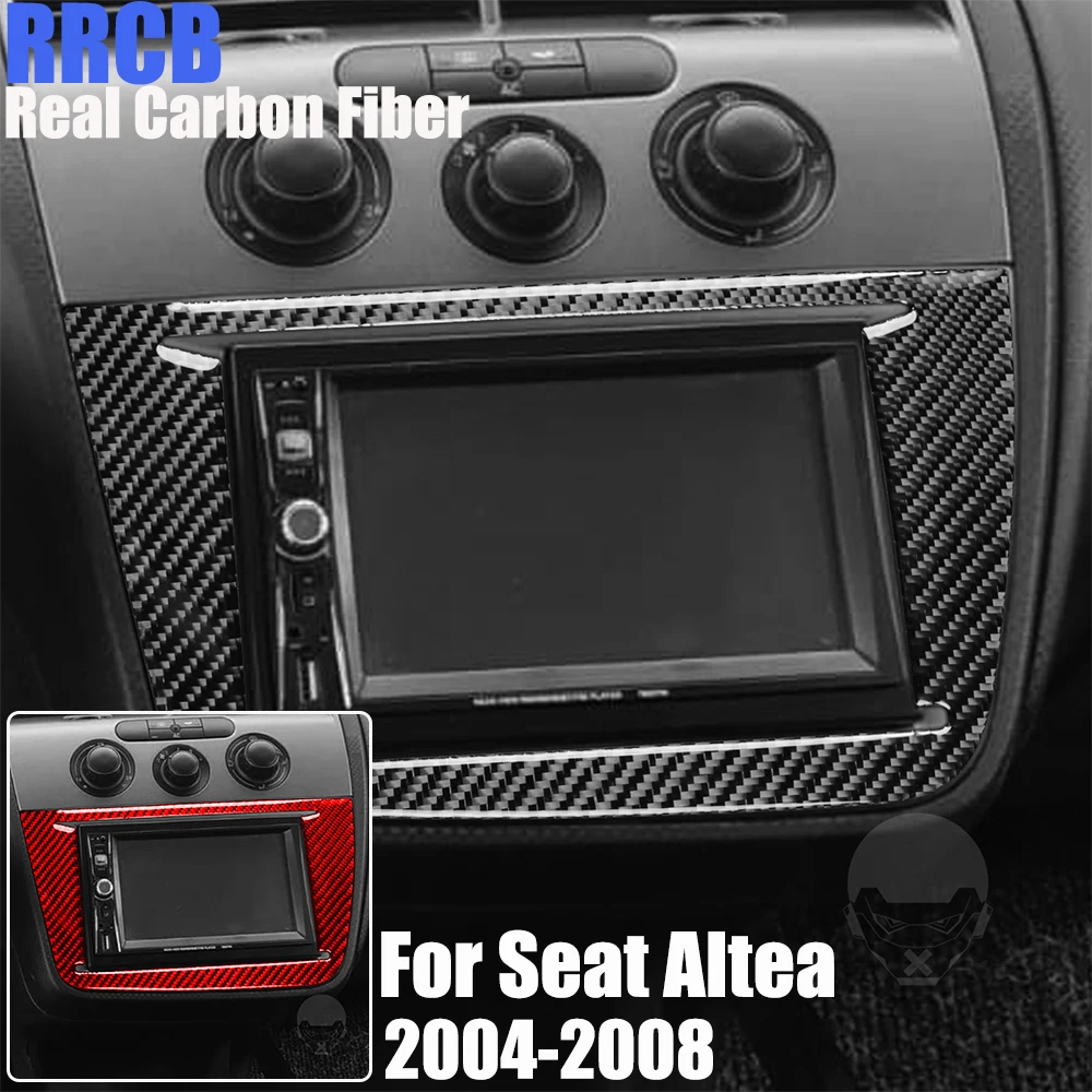 Real Carbon Fiber Car Accessories Center Console Radio Control Trim Cover Soft Sticker For Seat Altea 2004 2005 2006 2007 2008