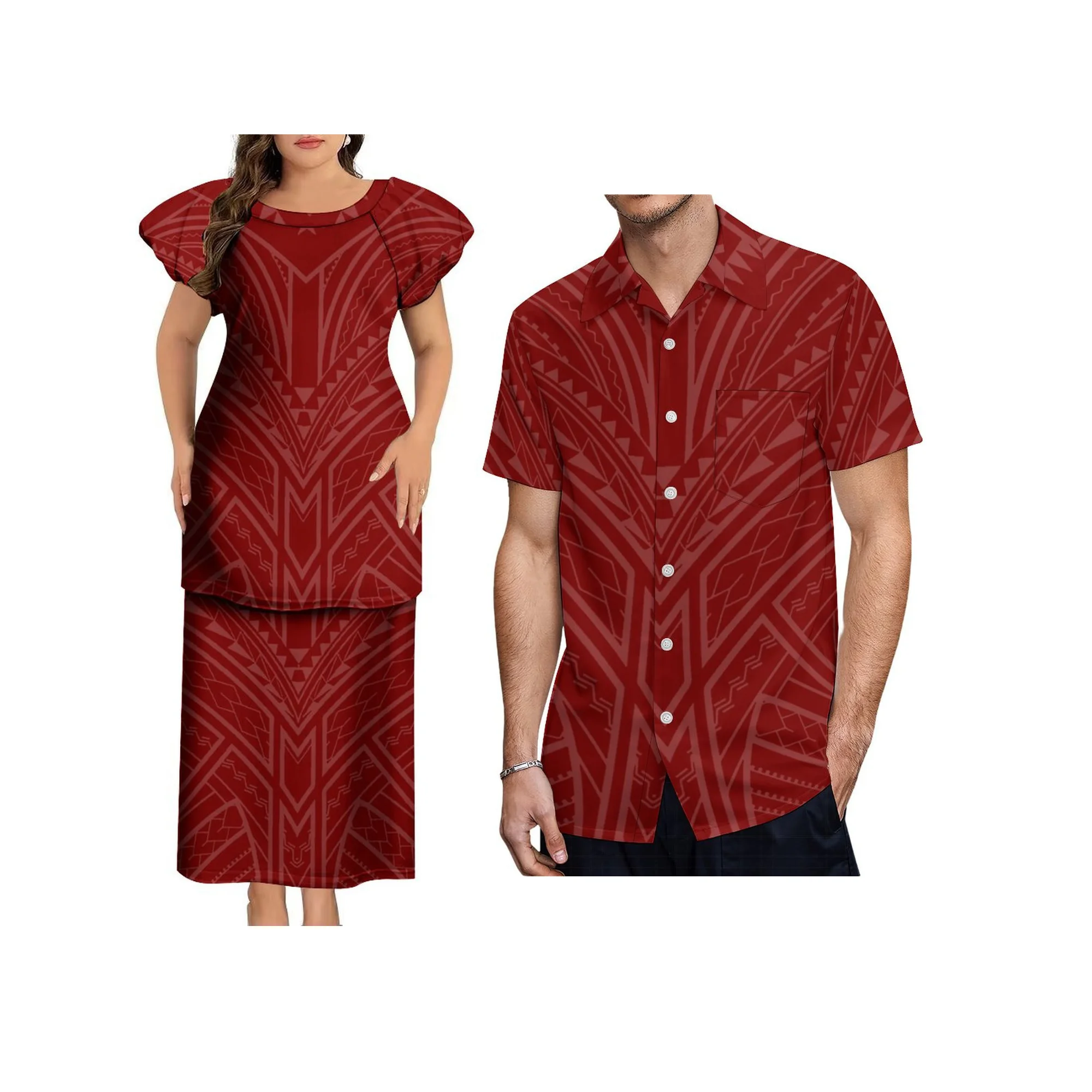 No Minimum Big People Polynesian Hawaii Tribal O-Neck Puletasi Dress Samoan Island Tonga Trendy Puletasi Dress