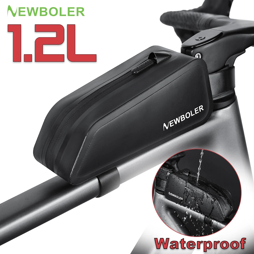 NEWBOLER Fahrradtasche, 1,2 l, tragbare Rahmentasche für den Vorderrohrbereich, MTB-Fahrradtasche, große Kapazität, ultraleichte Fahrradtasche