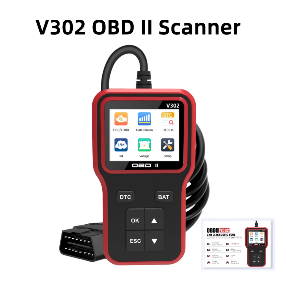 V302 OBDII Auto Engine Fault Detector, 2025 Car Code Scanner with Freeze Frame & Vehicle Data Reading Function