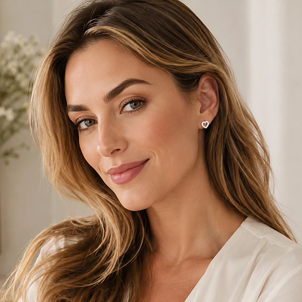 Love Heart Ear Studs Earrings Europe Handcrafte Fine Jewelry For Women New Romantic Gift Real 925 Sterling Silver