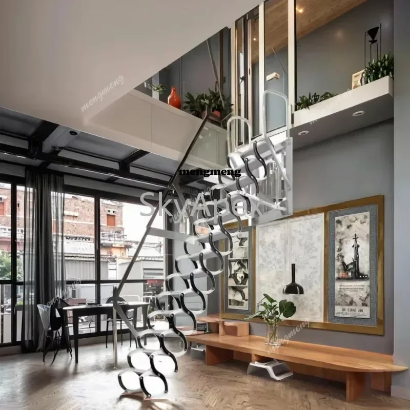 AB Hot sales  Durable Multifunctional Black Carbon Steel Aluminum Folding  Retractable  Stairs  Thickened  Invisible  Indoor  Ho