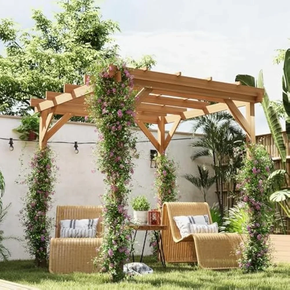 6.6 'x 6.6' outdoor pergola, wooden arbor grape frame, stable structure, concrete anchor for climbing plant support