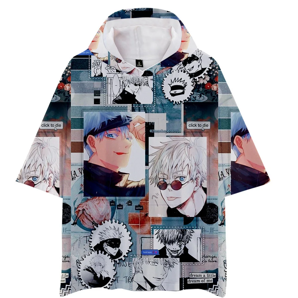 Jujutsu Kaisen Hooded Short-sleeved Itadori Fushiguro Megumi Kugisaki Nobara Satoru Gojo Ryomen Sukuna Anime Figure T-shirt