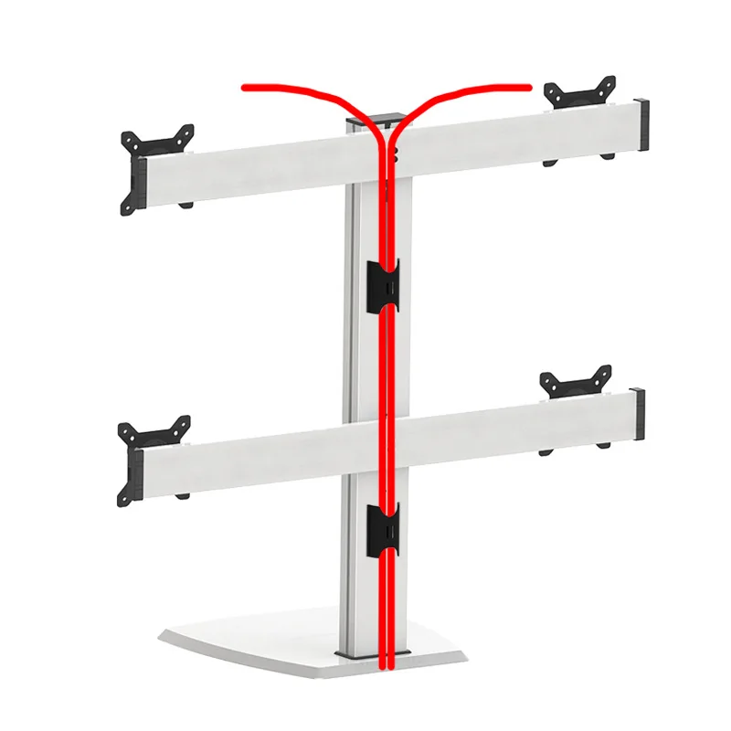 Four-monitor bracket, dual-screen installation, universal desktop, multi-screen rotating base, aluminum alloy silver