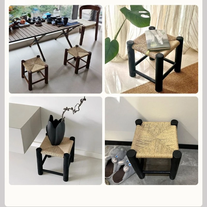 Mid-Century Rattan Accent Chair – Solid Wood Frame Wabi-Sabi Style, Versatile Living Room Sofa Chair & Entryway Shoe Bench
