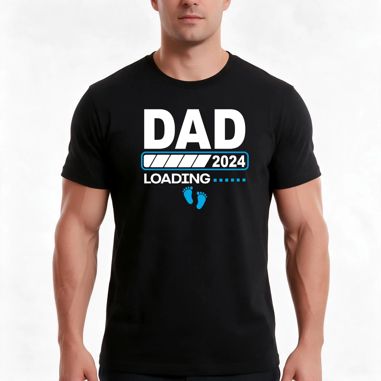 Dad 2024 Loading Promoted To Dad T-Shirt, Summer Casual Cotton Tee, Oversized Streetwear Tops, Vintage Graphic Print