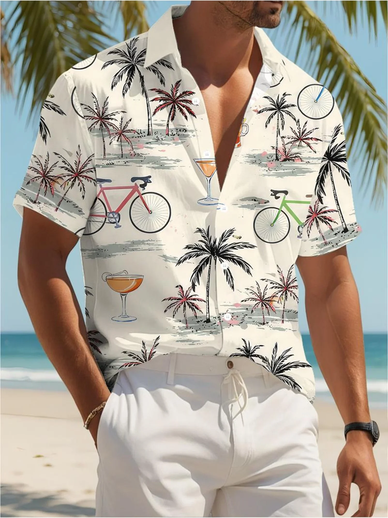 

Summer Casual Men's Hawaiian Shirt Man Short Sleeve Vibrant Tropical Print Relaxed Fit Fashion Vacation Tops