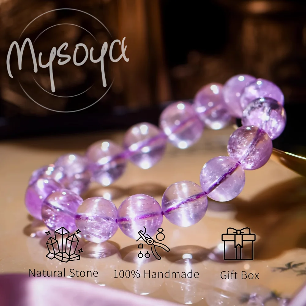 

MYSOYA High-Quality Natural US Lilac Lepidolite Bead Bracelet With Gift Box, Birthday Gift, Valentine’s Day