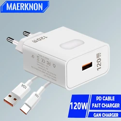 Caricabatterie USB GaN da 120W caricabatterie rapido 3.0 cavo di ricarica rapida di tipo C adattatore per caricabatterie per telefono cellulare per caricabatterie iPhone Xiaomi Samsung