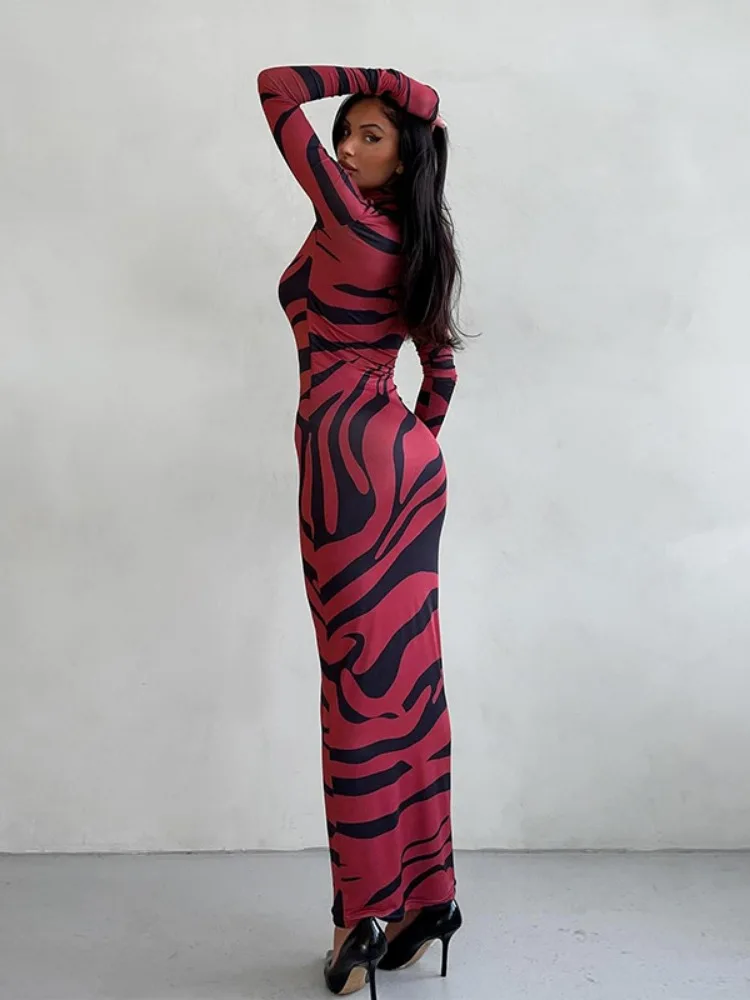 Tossy-maxivestido con estampado de leopardo para mujer, vestido ajustado de manga larga, cintura alta, ropa de calle Sexy, moda de verano