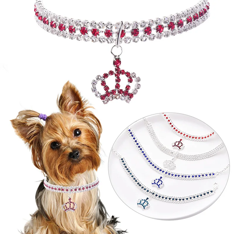 

New Pet Products Rhinestone Colored Crown Necklace Multi-colored Rhinestone Cat and Dog Jewelry High-end Collar