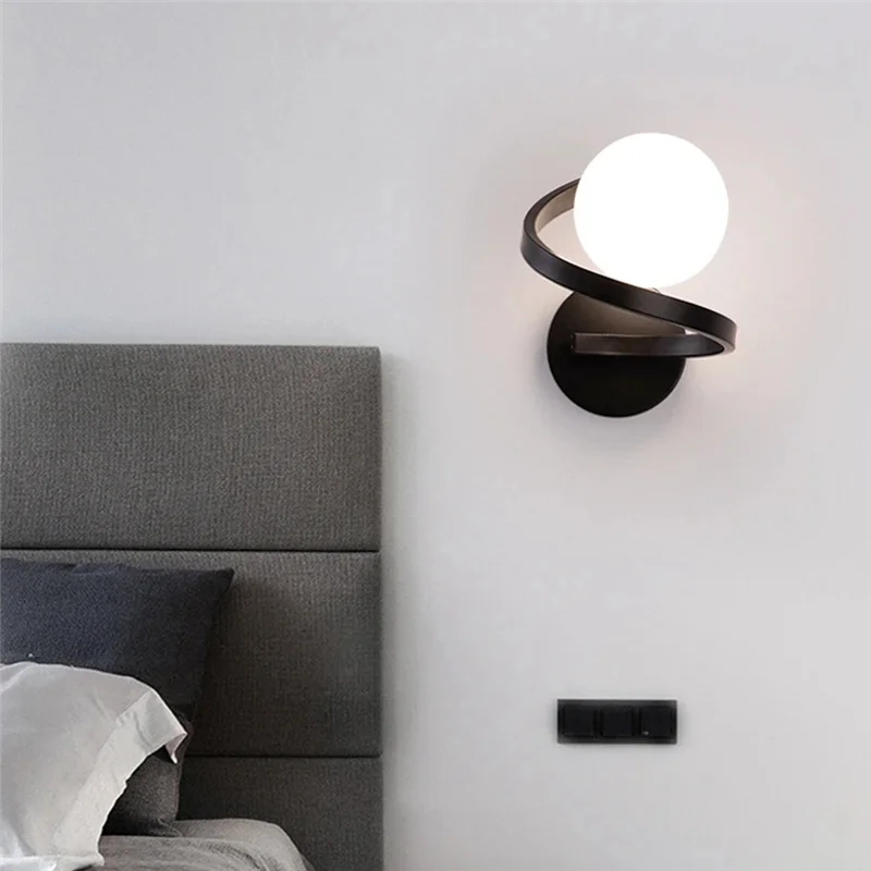 

A07F-Black Copper Indoor Bedroom LED Wall Lights With Bulb For Bedside Bedroom Nordic LED Wall Lamp Wall Sconce Decro